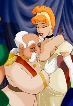 The King kissing Cinderella's boobs